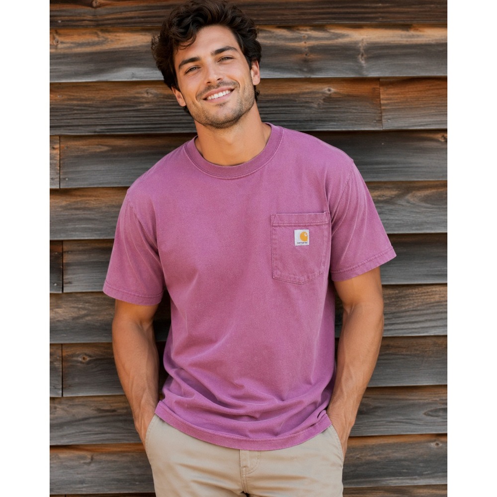Carhartt Men's Pocket T-shirt  Raspberry Color Has Some Discoloration. Size L